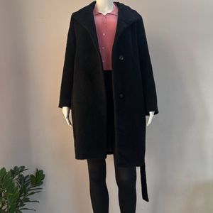 Black Soft Furry Wrap Coat