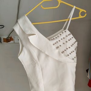 White Beaded Asymmetric Top