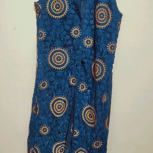 Navy Blue Designer Front Cut Kurti Or Tunics