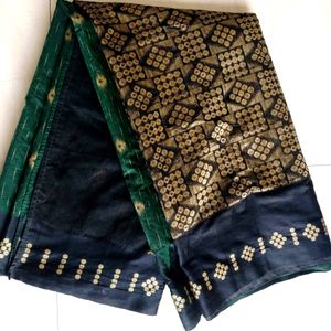 Printed Cotton Green Saree With Blouse