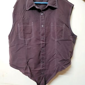 Brown Sleeveless Crop Front Tie Shirt SALE!!