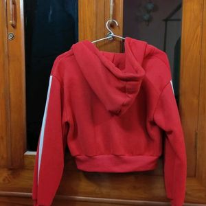 Woolen Red Coloured Thick Crop Jacket