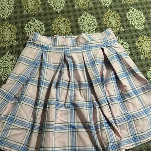 Pink Check Pleated Skirt