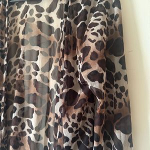 Animal Printed Collarless Longline Jacket