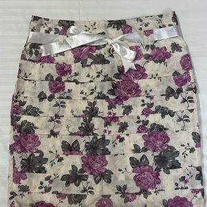 Skirt - Floral Print With Ribbon Belt