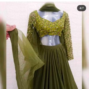 Threadwork Green Full sleeve Lehenga Choli