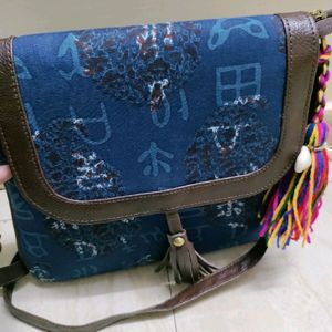 New Ikkat Print Sling Bag With Tassle