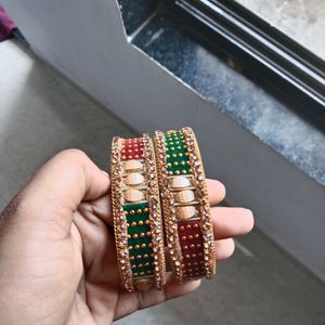 Red And Green Combination Bangles