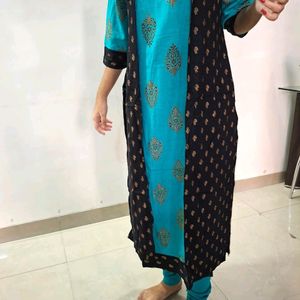 Blue Kurti And Black Jacket