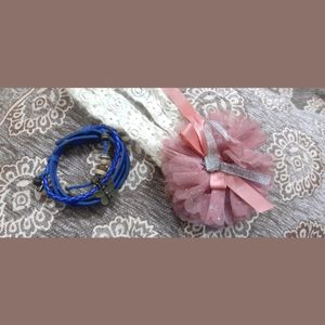 Head Band and Leather Blue Braclet For Girls