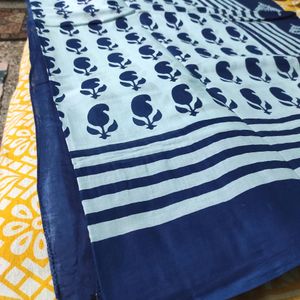 Pure Khadi Mulmul Cotton Indigo Aam Kalka Saree