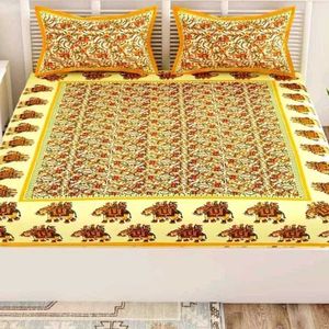 Jaipuri Print Double Bedsheet With 2 Pillow Covers