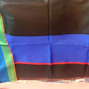 Black Saree - Seal Blue Border & Embry Blouse