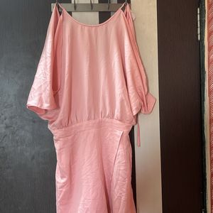 Baby Pink Cold Shoulder Backless Jumpsuit