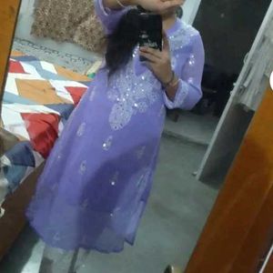 Levender Purple Chikan Mirror Kurti Set