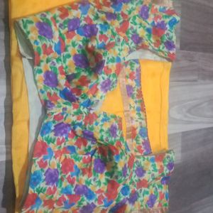 Bright Yellow Saree With Stitched Blouse