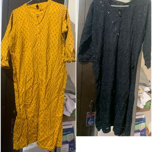 Black And Mustard Yellow Kurti (Pack Of 2)