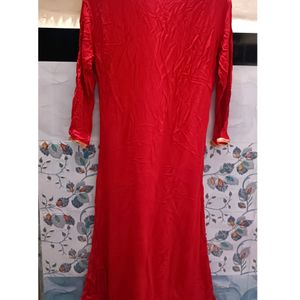 XL Size Red Long Cotton Anarkali Dress