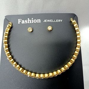 Golden Color Diamond Single Line Choker