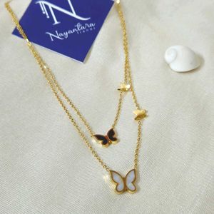 Anti-tarnish Double Chain Butterfly Necklace