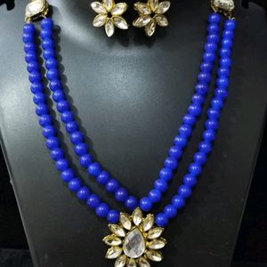 BLUE DOUBLE LINE NECKLACE SET