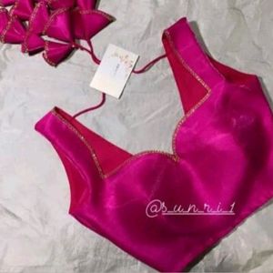 Hot Pink Silk Sweetheart Neck Padded Blouse