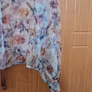 Floral Mesh Sheer Top Blouse