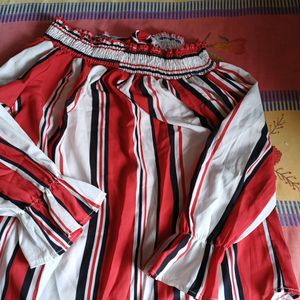 A Free Size Blackwhite nd Red Strip Top