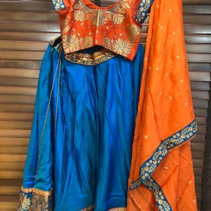 Orange And Sky Bloue Combinaton Lehnga