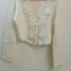 V Neck Crochet Knit Cardigan