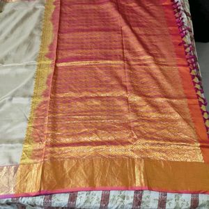 Chickoo And Pink Colour Silk Saree