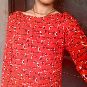 Red Printed Top Tshirt