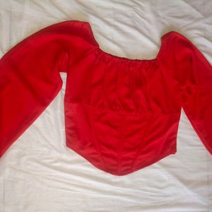 Full Sleeves Red Corset Crop Top