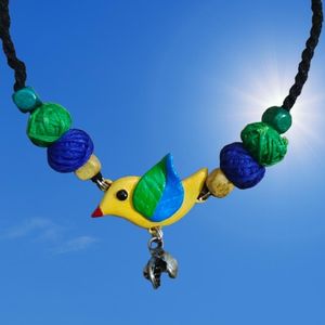 Brand New Clay Bird Necklace With Earring