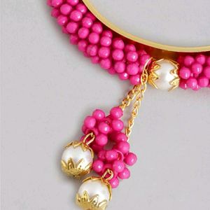 2 Pink & Gold-Toned Beaded Bangles with Latkan