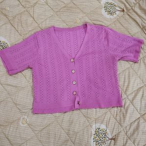 Pink Crop Front Button Top Size S