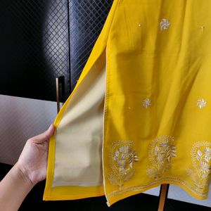 Yellow embroidery Kurta And Salwar