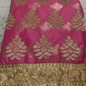 Pink Golden Work Beautiful Duptta 4 Side Lace