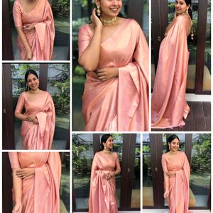 New Pink Soft Lichi Silk Saree with Rich Pallu