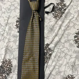 Koutons Golden Grey Checkered Tie Long Length