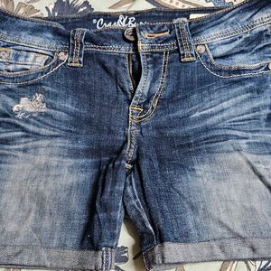 Blue Ribbed Denim Shorts