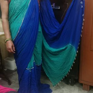 Stylish Dark Blue & Light Green Saree