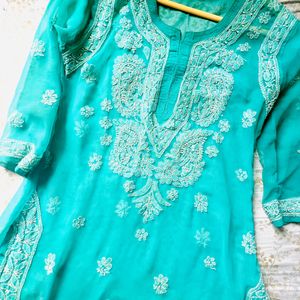 lucknowi Chikankari kurti Sea green