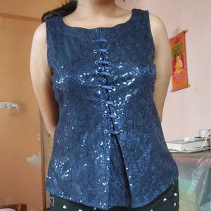 Blue Sequin Top (L)