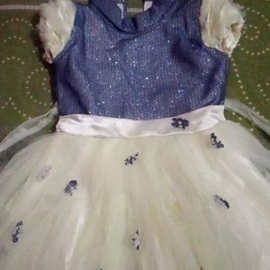 Blue Cream Colour Baby Frock