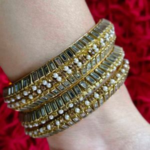 Moti And Jari Work Gold Plated Designer Bangles