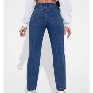 Dark Blue High Waist Mom Fit Denim