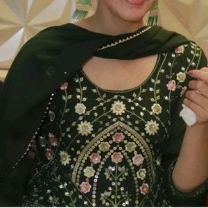 Dark Green Embroidered Georgette Kurta Plazoo