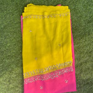 Pink & Lemon Yellow Saree