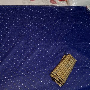 New Navy Blue Saree With 1m Blouse Piece